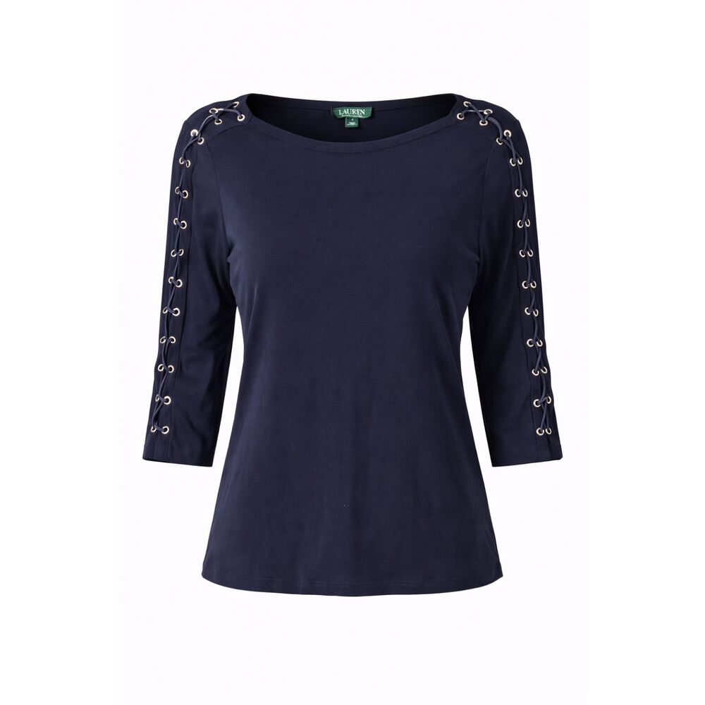 Lauren Ralph Lauren Navy Lace-Up Sleeve Top Size L